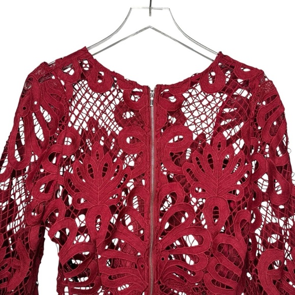BEBE Red Bloodstone Placement Lace Crochet Women’s Blouse Sz S - Picture 11 of 12